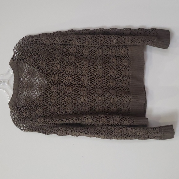 Jones New York Open Crocheted Sweater Womens XL Linen Cotton Daisy Olive - Picture 3 of 7